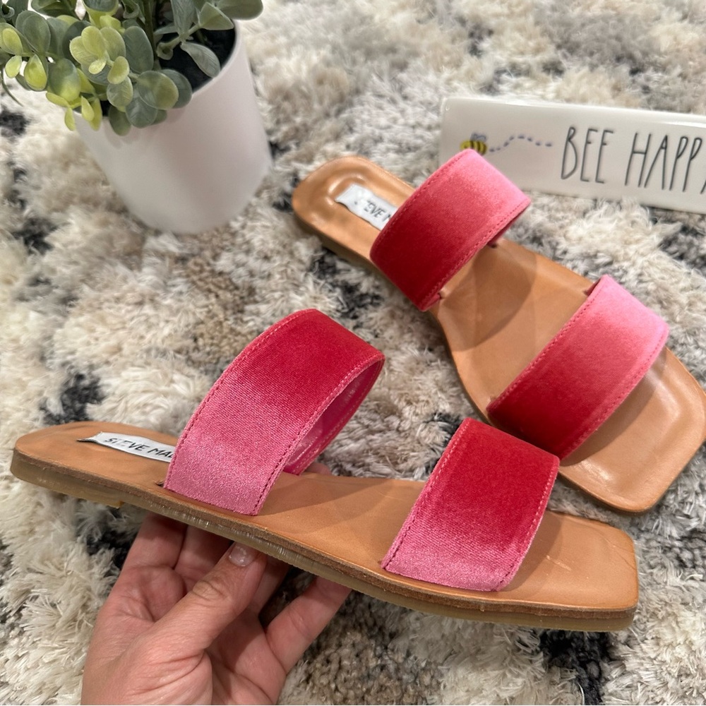 Steve Madden Women’s Judy Fuschia Leather Suede Velvet Slip on Slide Sandals